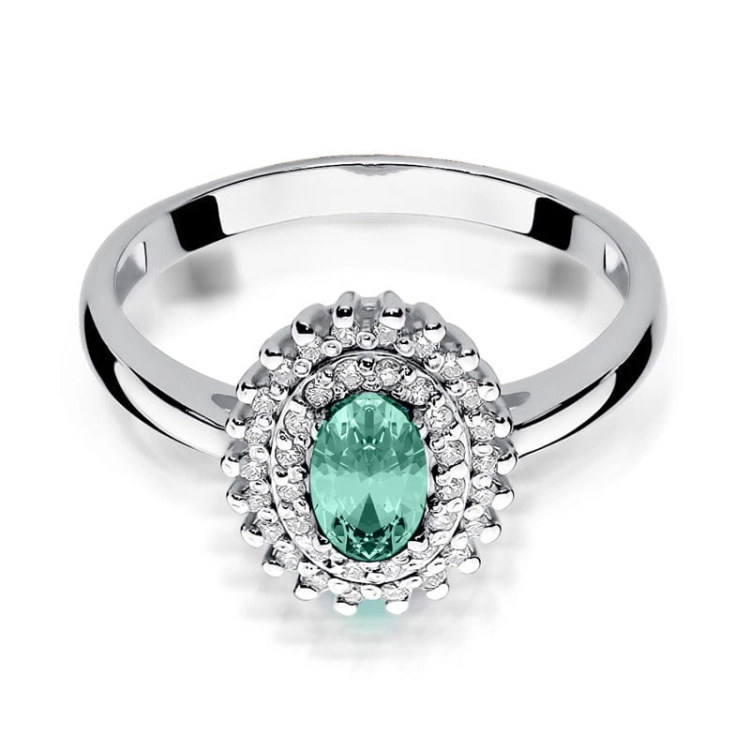 Pierścionek zaręczynowy z białego złota z szmaragdem i diamentami 0,19ct Fire Of Love BW-303-szmaragd-b