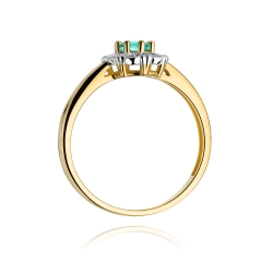 Pierścionek zaręczynowy z żółtego złota z szmaragdem i diamentami 0,07ct Fire Of Love BW-304-szmaragd