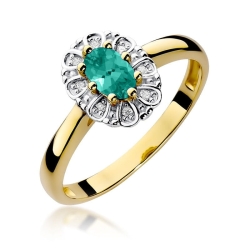 Pierścionek zaręczynowy z żółtego złota z szmaragdem i diamentami 0,07ct Fire Of Love BW-304-szmaragd
