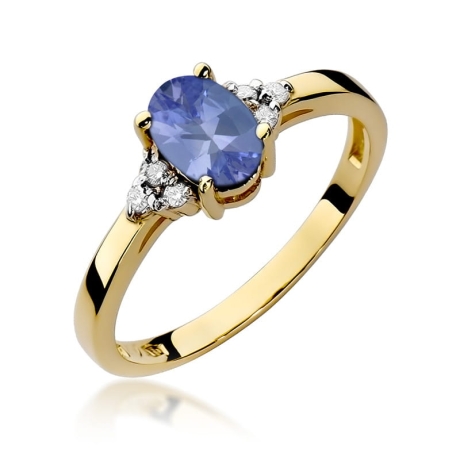 Przejdź do produktu Pierścionek zaręczynowy z żółtego złota z tanzanitem i diamentami 0,05ct Fire Of Love