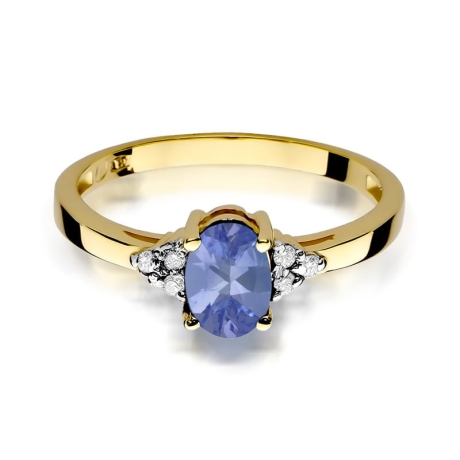 Przejdź do produktu Pierścionek zaręczynowy z żółtego złota z tanzanitem i diamentami 0,05ct Fire Of Love