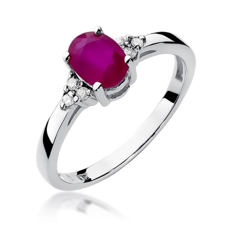 Przejdź do produktu Pierścionek zaręczynowy z białego złota z rubinem i diamentami 0,05ct Fire Of Love