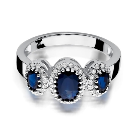Przejdź do produktu Pierścionek zaręczynowy z białego złota z szafirami i diamentami 0,24ct Fire Of Love 