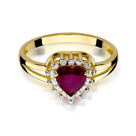 Przejdź do produktu Pierścionek zaręczynowy z żółtego złota z rubinem i diamentami 0,12ct Fire Of Love