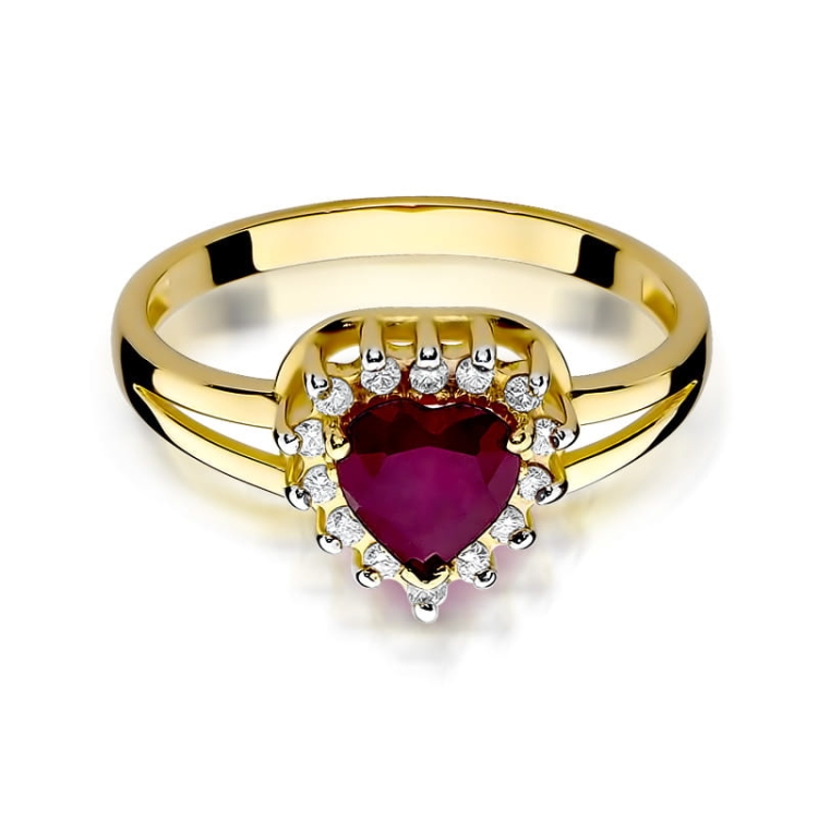 Pierścionek zaręczynowy z żółtego złota z rubinem i diamentami 0,12ct Fire Of Love BW-310