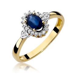 Pierścionek zaręczynowy z żółtego złota z szafirem i diamentami 0,10ct Fire Of Love BW-312-szafir