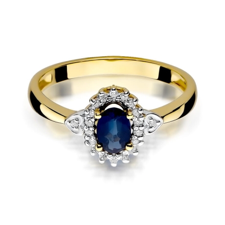 Przejdź do produktu Pierścionek zaręczynowy z żółtego złota z szafirem i diamentami 0,10ct Fire Of Love