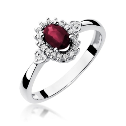 Pierścionek zaręczynowy z białego złota z rubinem i diamentami 0,10ct Fire Of Love BW-312-rubin-b