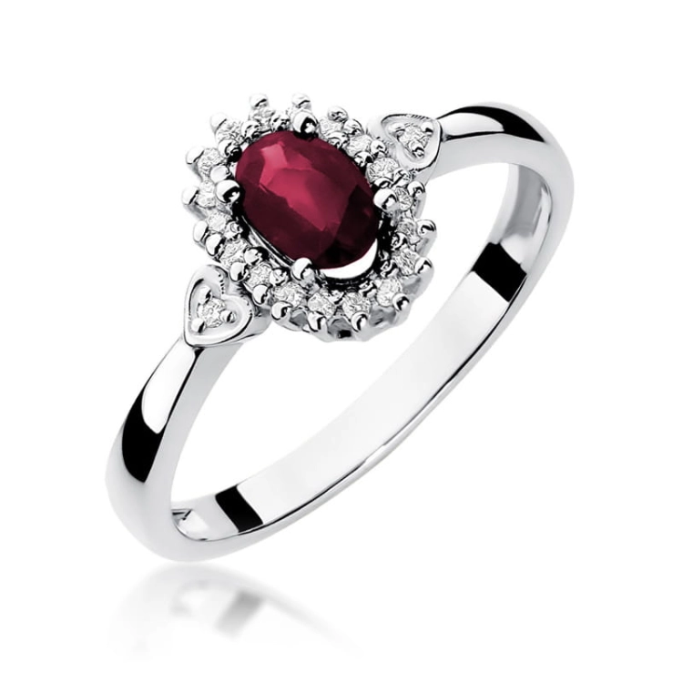 Pierścionek zaręczynowy z białego złota z rubinem i diamentami 0,10ct Fire Of Love BW-312-rubin-b