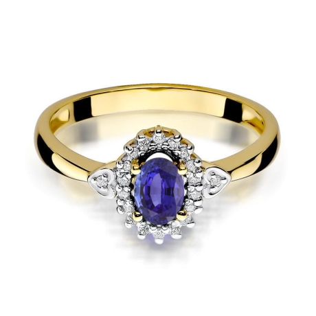Przejdź do produktu Pierścionek zaręczynowy z żółtego złota z tanzanitem i diamentami 0,10ct Fire Of Love