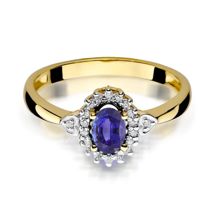 Pierścionek zaręczynowy z żółtego złota z tanzanitem i diamentami 0,10ct Fire Of Love BW-312-tanzanit
