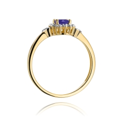 Pierścionek zaręczynowy z żółtego złota z tanzanitem i diamentami 0,10ct Fire Of Love BW-312-tanzanit