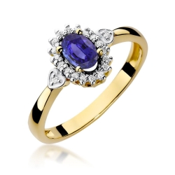Pierścionek zaręczynowy z żółtego złota z tanzanitem i diamentami 0,10ct Fire Of Love BW-312-tanzanit