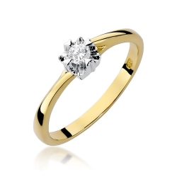 Pierścionek zaręczynowy z żółtego złota z diamentem 0,10ct Fire Of Love BW-318