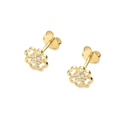 Kolczyki z żółtego złota 585 z diamentami 0,04ct koniczyna The Diamonds BCK-08