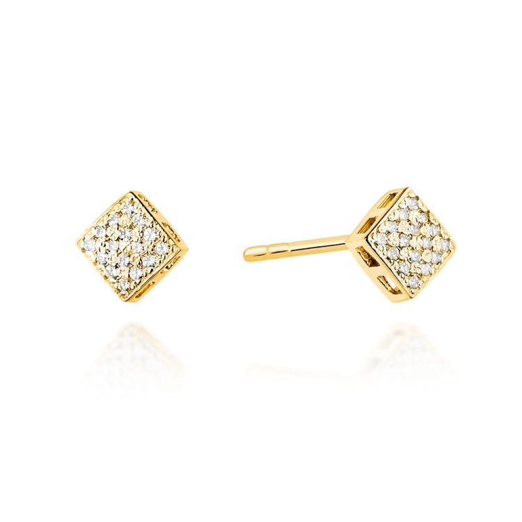 Kolczyki z żółtego złota 585 z diamentami 0,16ct kwadrat The Diamonds BCK-13
