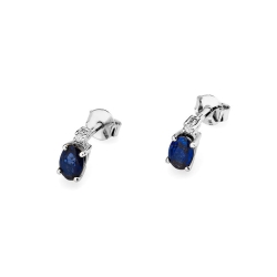 Kolczyki z białego złota 585 z szafirem diamentami 0,03ct The Diamonds BKO-01-szafir-b