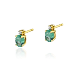 Kolczyki z żółtego złota 585 z szmaragdem diamentami 0,03ct The Diamonds BKO-01-szmaragd