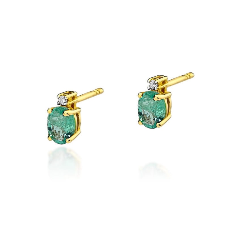 Kolczyki z żółtego złota 585 z szmaragdem diamentami 0,03ct The Diamonds BKO-01-szmaragd