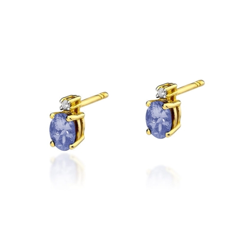 Przejdź do produktu Kolczyki z żółtego złota 585 z tanzanitem i diamentami 0,03ct The Diamonds 