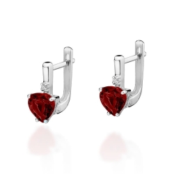 Kolczyki z białego złota 585 z rubinem i diamentami 0,03ct The Diamonds BKO-02-rubin-b