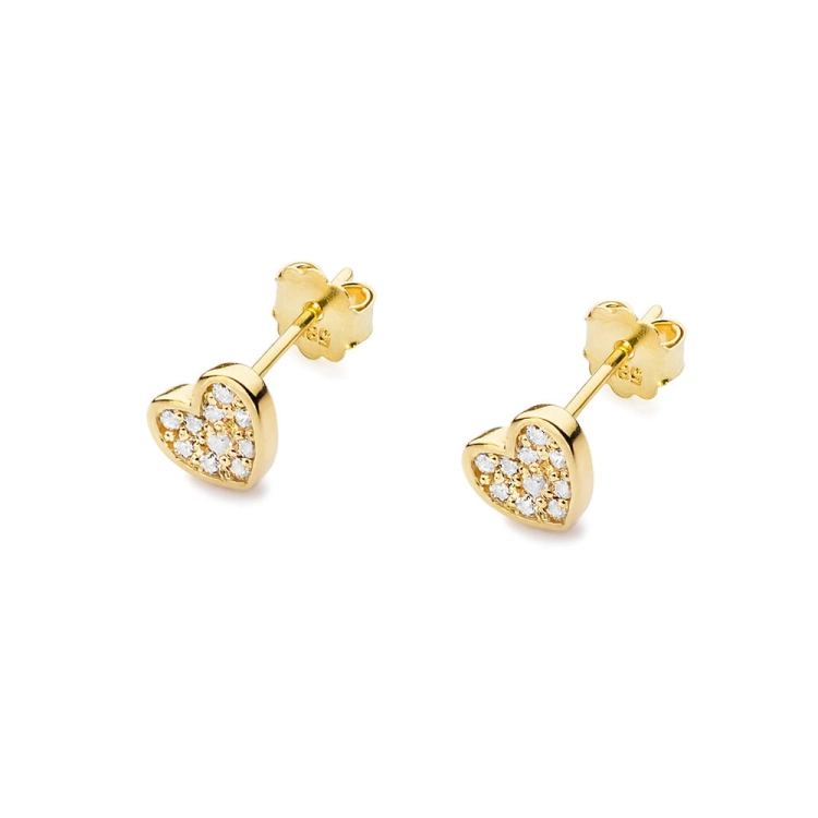 Kolczyki z żółtego złota 585 z diamentami 0,17ct serce The Diamonds BKO-21