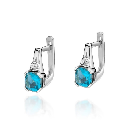 Przejdź do produktu Kolczyki z białego złota 585 z topazem i diamentami 0,01ct The Diamonds