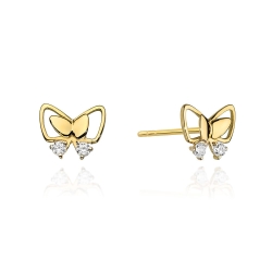 Kolczyki z żółtego złota 585 z diamentami 0,08ct motyl The Diamonds BKO-59