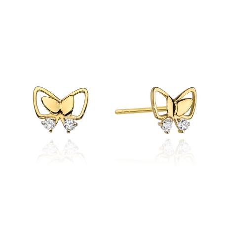 Przejdź do produktu Kolczyki z żółtego złota 585 z diamentami 0,08ct motyl The Diamonds