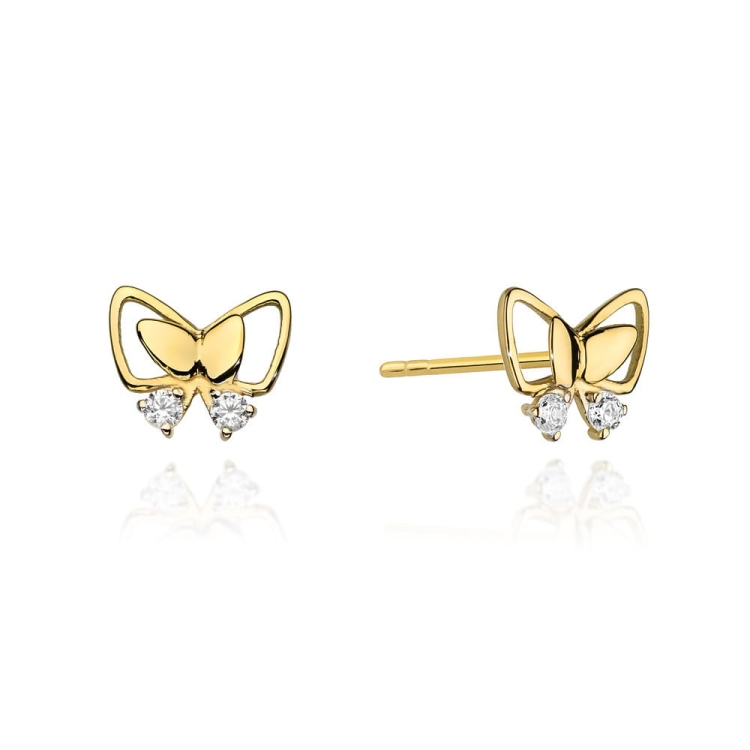 Kolczyki z żółtego złota 585 z diamentami 0,08ct motyl The Diamonds BKO-59