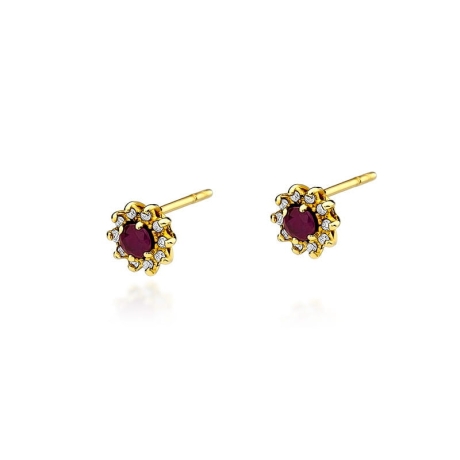 Przejdź do produktu Kolczyki z żółtego złota 585 z rubinem i diamentami 0,18ct The Diamonds