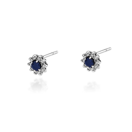 Przejdź do produktu Kolczyki z białego złota 585 z szafirem i diamentami 0,18ct The Diamonds