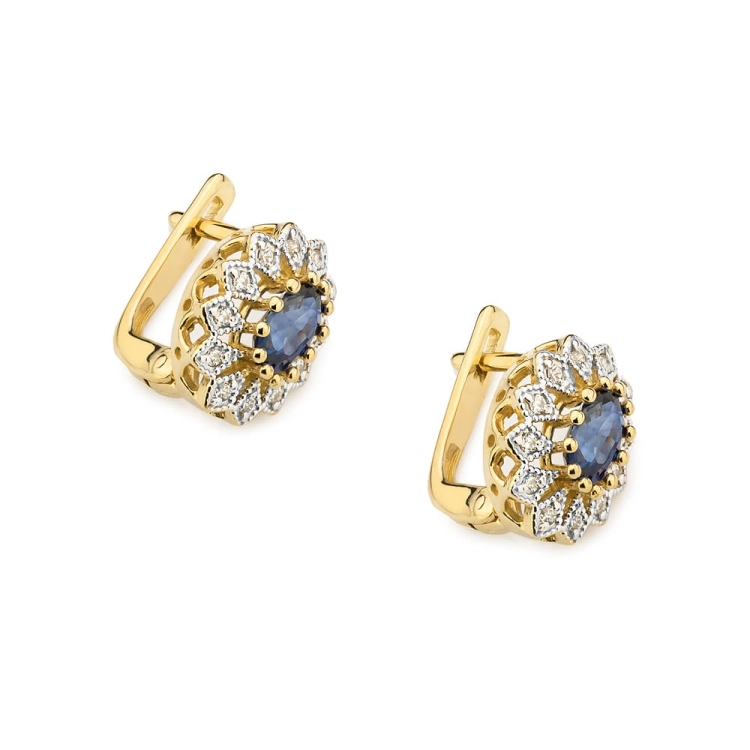 Kolczyki z żółtego złota 585 z szafirem i diamentami 0,20ct The Diamonds BKO-354-szafir