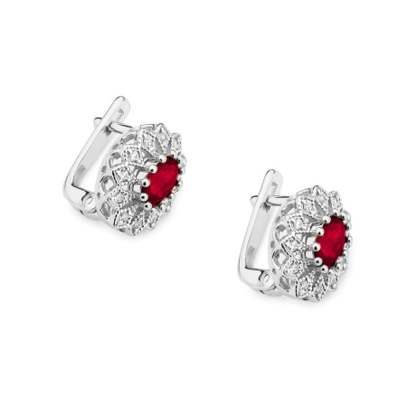 Przejdź do produktu Kolczyki z białego złota 585 z rubinem i diamentami 0,20ct The Diamonds 