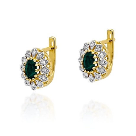 Przejdź do produktu Kolczyki z żółtego złota 585 z szamaragdem i diamentami 0,20ct The Diamonds