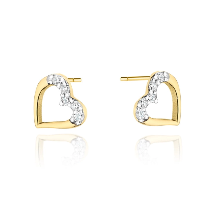 Kolczyki z żółtego złota 585 z diamentami 0,08ct serce The Diamonds BKO-503