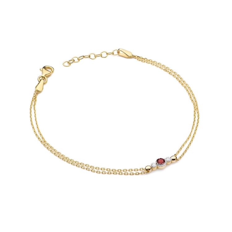 Bransoletka z żółtego złota 585 z rubinem i diamentami 0,029ct The Diamonds BR-005-rubin