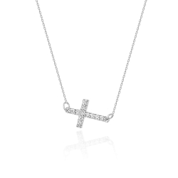 Naszyjnik z białego złota z diamentami 0,06ct krzyżyk The Diamonds BC-06-b