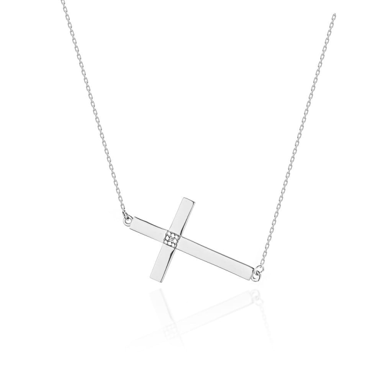Naszyjnik z białego złota z diamentami 0,005ct krzyżyk The Diamonds BC-10-b