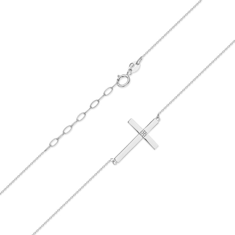 Przejdź do produktu Naszyjnik z białego złota z diamentem 0,005ct krzyżyk The Diamonds
