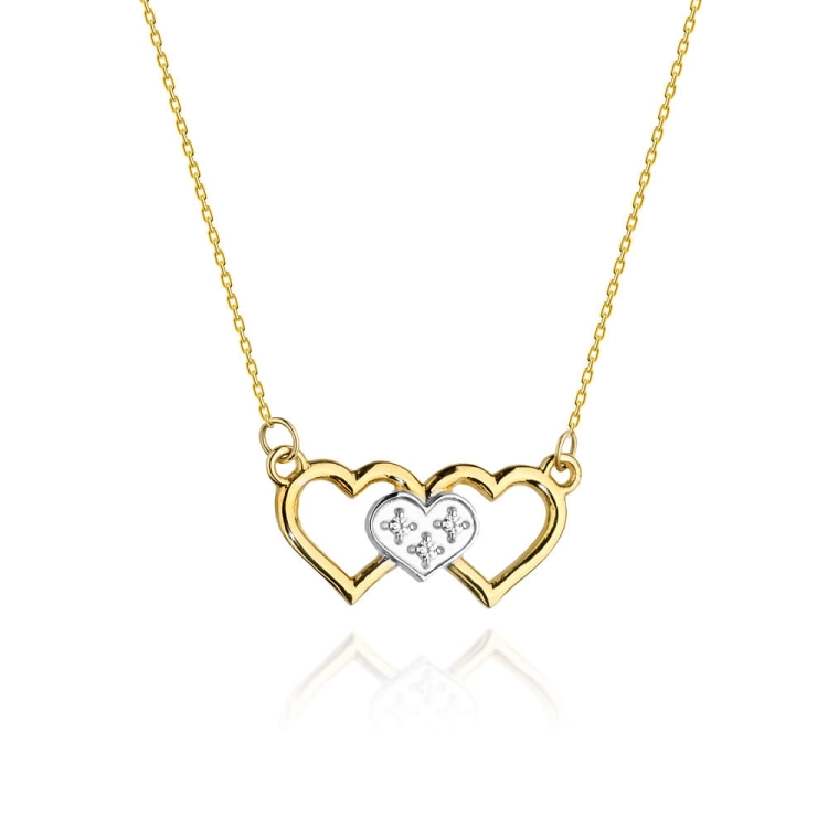 Naszyjnik z żółtego złota z diamentami serca 0,015ct The Diamonds BC-24