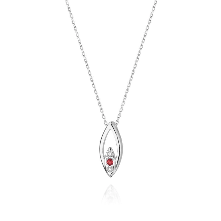 Naszyjnik z białego złota z rubinem i diamentami 0,03ct The Diamonds BC-31-rubin-b