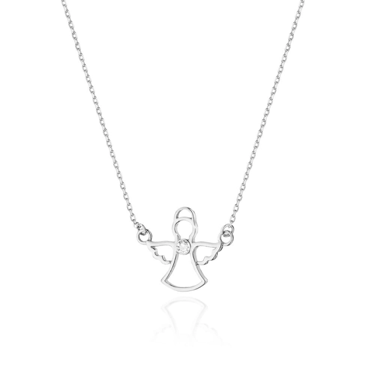 Naszyjnik z białego złota z diamentem 0,0145ct aniołek The Diamonds BC-44-b