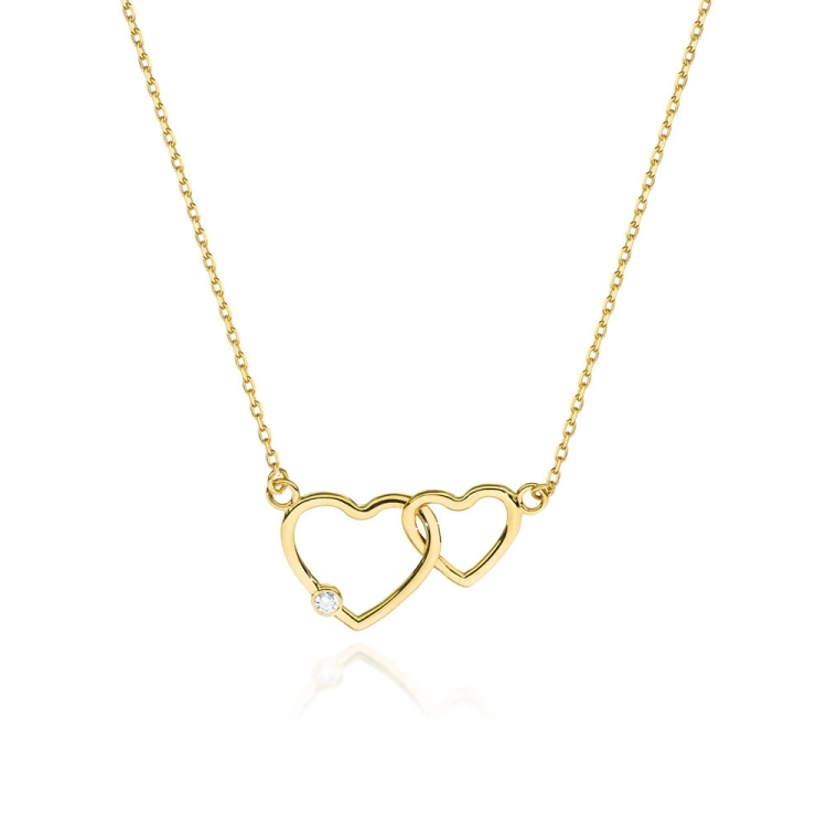 Naszyjnik z żółtego złota z diamentem 0,0145ct dwa serca The Diamonds BC-64