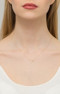Naszyjnik z żółtego złota z diamentem 0,0145ct dwa serca The Diamonds BC-64