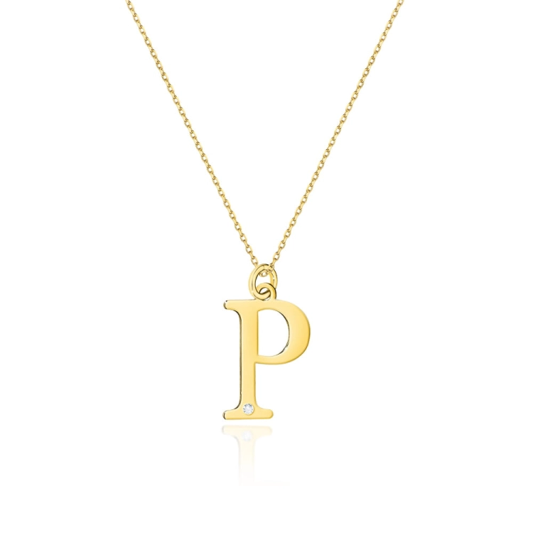 Naszyjnik z żółtego złota z diamentem 0,005ct mała literka P The Diamonds BC-69-mała-P