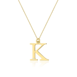 Naszyjnik z żółtego złota z diamentem 0,005ct duża litera K The Diamonds CB-70-K
