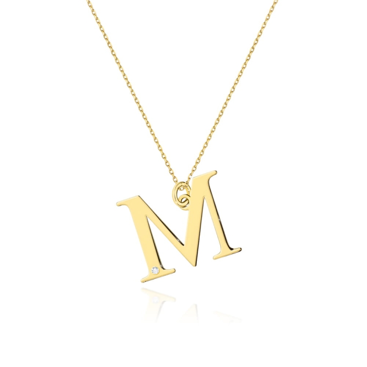 Naszyjnik z żółtego złota z diamentem 0,005ct duża litera M The Diamonds BC-70-M
