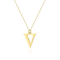 Naszyjnik z żółtego złota z diamentem 0,005ct duża litera V The Diamonds BC-70-V