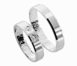 Obrączki ślubne z białego złota płaskie z cyrkoniami 4mm Remember R005-b